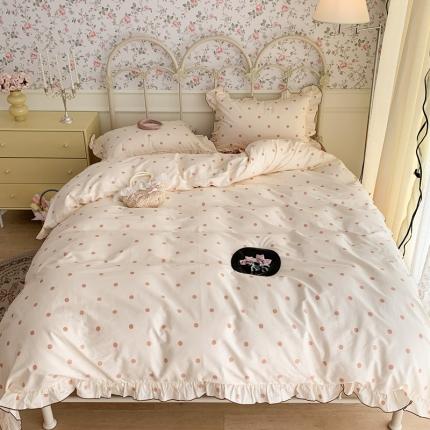 昔可 2023新款复古波点花边系列四件套 米粉波点