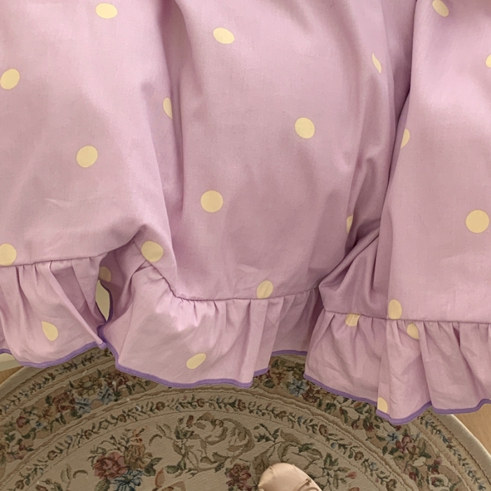 91家纺网 家纺一手货源 找家纺 昔可 2023新款复古波点花边系列四件套 紫底波点