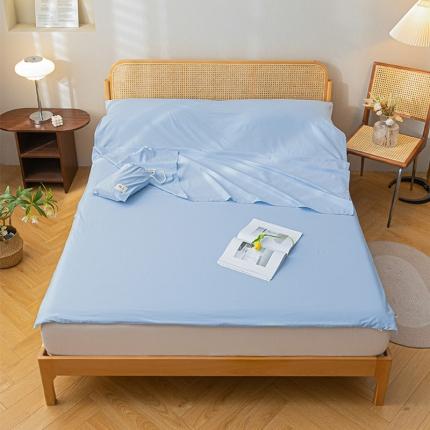 91家纺网 家纺一手货源 找家纺 眠帛家居 2023新款A类亲肤水洗棉隔脏睡袋 天空蓝