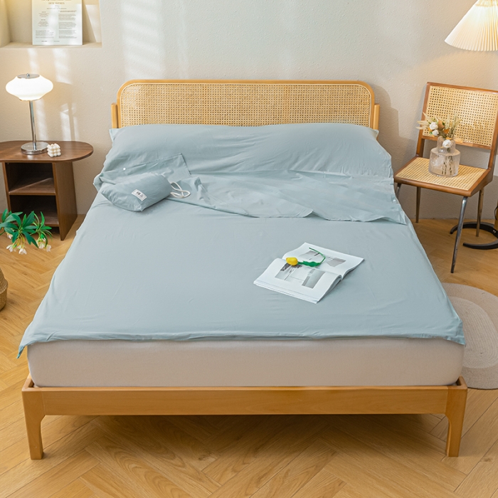 91家纺网 家纺一手货源 找家纺 眠帛家居 2023新款A类亲肤水洗棉隔脏睡袋 繁星蓝