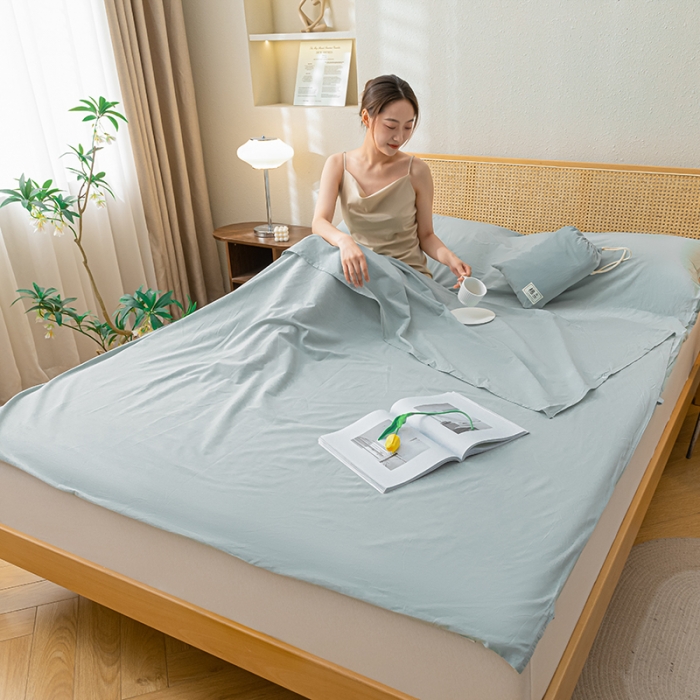 91家纺网 家纺一手货源 找家纺 眠帛家居 2023新款A类亲肤水洗棉隔脏睡袋 繁星蓝