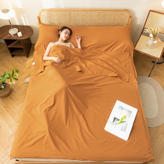 91家纺网 家纺一手货源 找家纺 眠帛家居 2023新款A类亲肤水洗棉隔脏睡袋 焦糖