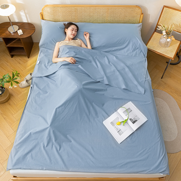 91家纺网 家纺一手货源 找家纺 眠帛家居 2023新款A类亲肤水洗棉隔脏睡袋 蓝灰