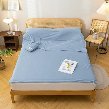 眠帛家居 2023新款A类亲肤水洗棉隔脏睡袋 蓝灰
