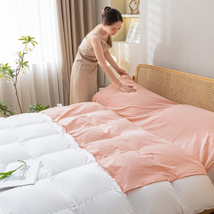 91家纺网 家纺一手货源 找家纺 眠帛家居 2023新款A类亲肤水洗棉隔脏睡袋 奶油粉