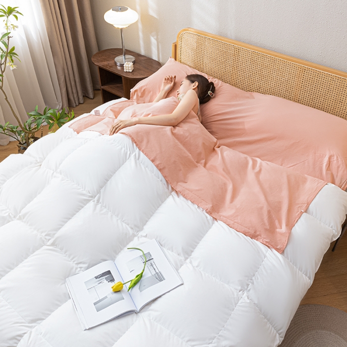 91家纺网 家纺一手货源 找家纺 眠帛家居 2023新款A类亲肤水洗棉隔脏睡袋 奶油粉