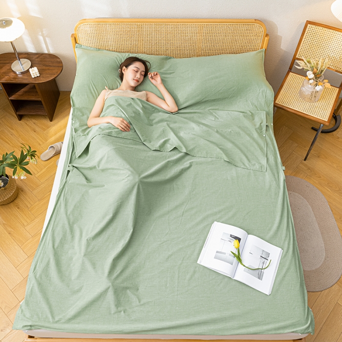 91家纺网 家纺一手货源 找家纺 眠帛家居 2023新款A类亲肤水洗棉隔脏睡袋 奶油绿