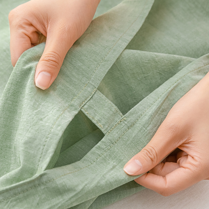 91家纺网 家纺一手货源 找家纺 眠帛家居 2023新款A类亲肤水洗棉隔脏睡袋 奶油绿