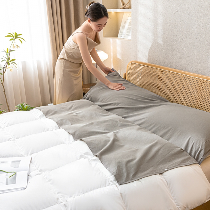 91家纺网 家纺一手货源 找家纺 眠帛家居 2023新款A类亲肤水洗棉隔脏睡袋 浅灰