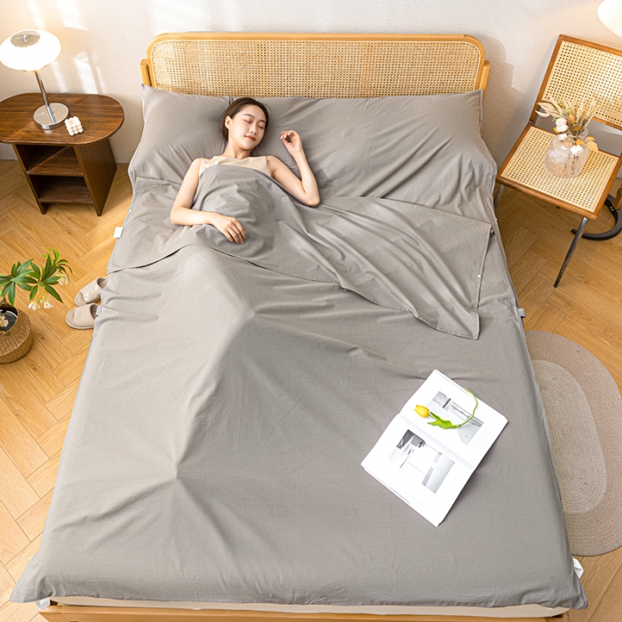 91家纺网 家纺一手货源 找家纺 眠帛家居 2023新款A类亲肤水洗棉隔脏睡袋 浅灰