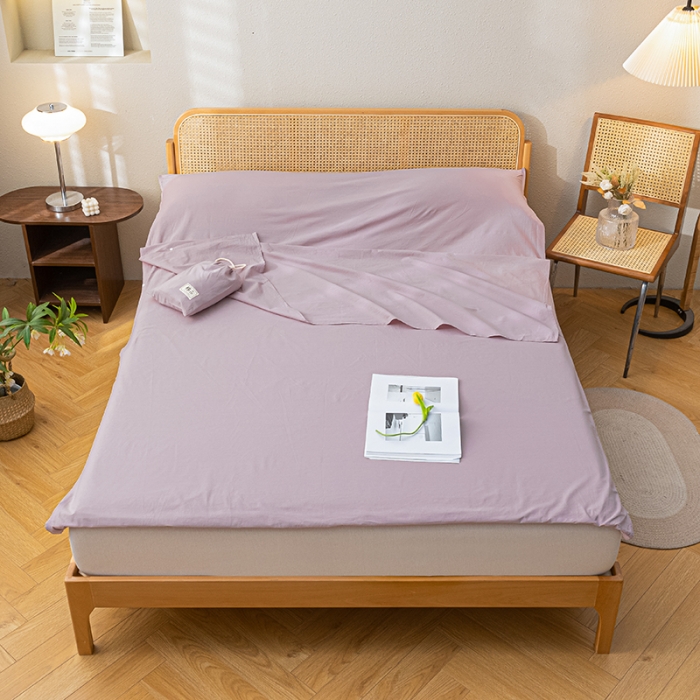 91家纺网 家纺一手货源 找家纺 眠帛家居 2023新款A类亲肤水洗棉隔脏睡袋 浅紫