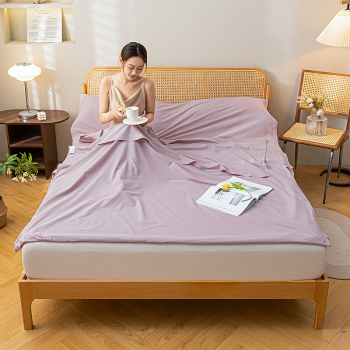 91家纺网 家纺一手货源 找家纺 眠帛家居 2023新款A类亲肤水洗棉隔脏睡袋 浅紫