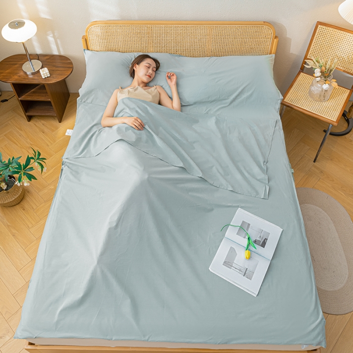 91家纺网 家纺一手货源 找家纺 眠帛家居 2023新款A类亲肤水洗棉隔脏睡袋 繁星蓝