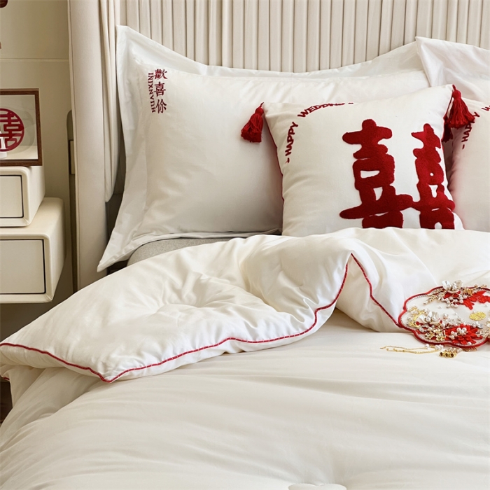 91家纺网 家纺一手货源 找家纺 （总）安莱生活 2023新款100s轻奢贡缎全棉婚庆被喜被被芯