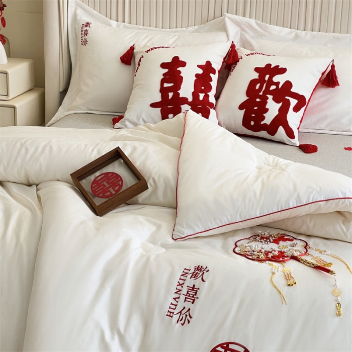 91家纺网 家纺一手货源 找家纺 （总）安莱生活 2023新款100s轻奢贡缎全棉婚庆被喜被被芯