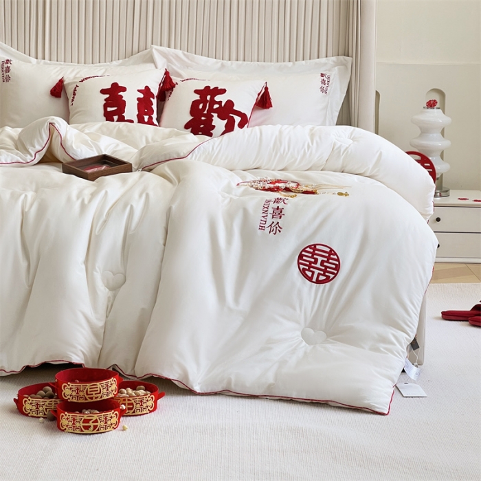 91家纺网 家纺一手货源 找家纺 （总）安莱生活 2023新款100s轻奢贡缎全棉婚庆被喜被被芯