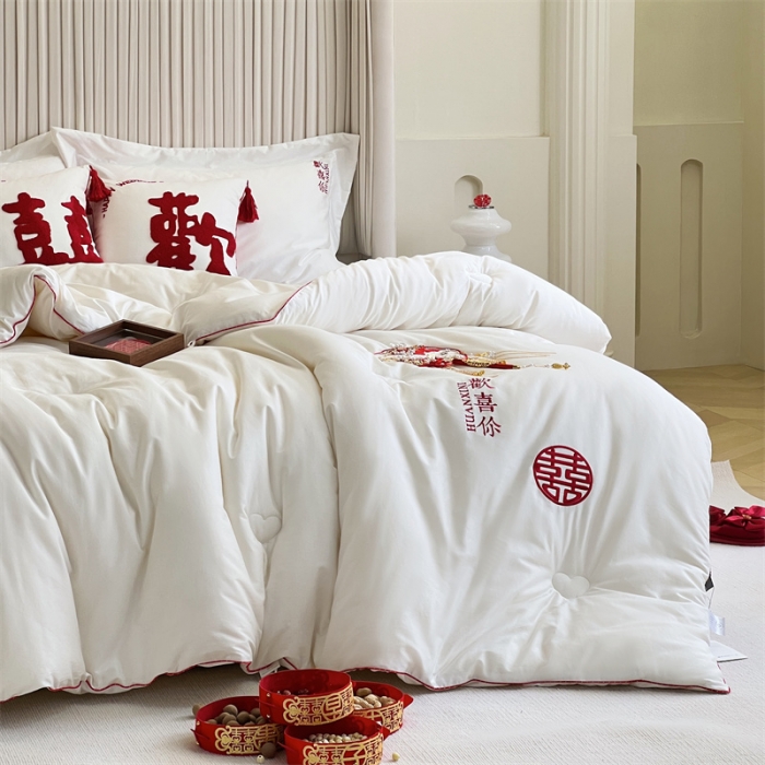 91家纺网 家纺一手货源 找家纺 （总）安莱生活 2023新款100s轻奢贡缎全棉婚庆被喜被被芯