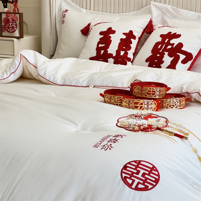 91家纺网 家纺一手货源 找家纺 （总）安莱生活 2023新款100s轻奢贡缎全棉婚庆被喜被被芯