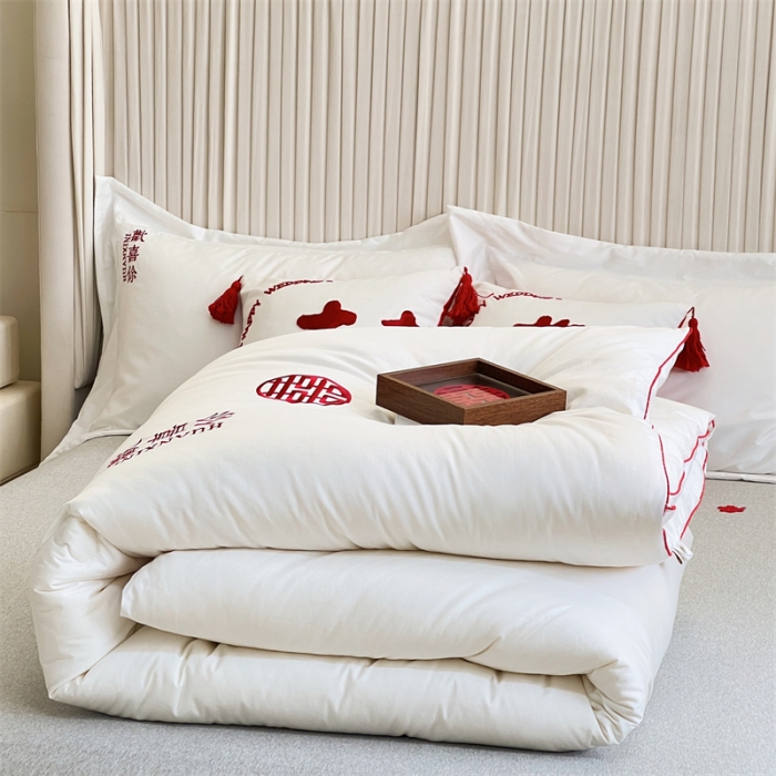 91家纺网 家纺一手货源 找家纺 （总）安莱生活 2023新款100s轻奢贡缎全棉婚庆被喜被被芯