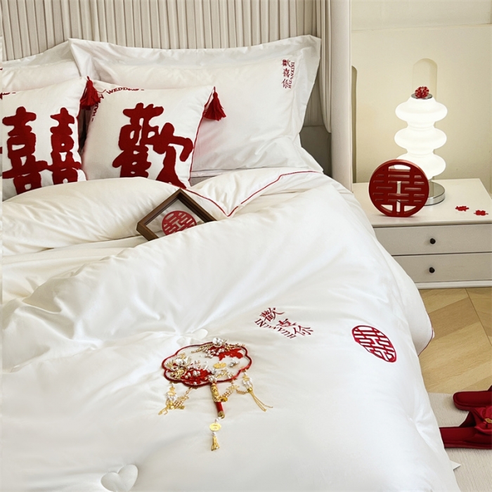 91家纺网 家纺一手货源 找家纺 （总）安莱生活 2023新款100s轻奢贡缎全棉婚庆被喜被被芯