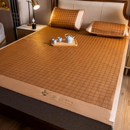 91家纺网 家纺一手货源 找家纺 席佬大 2025新款艾草古藤宽边绣花冰丝席 罗马格