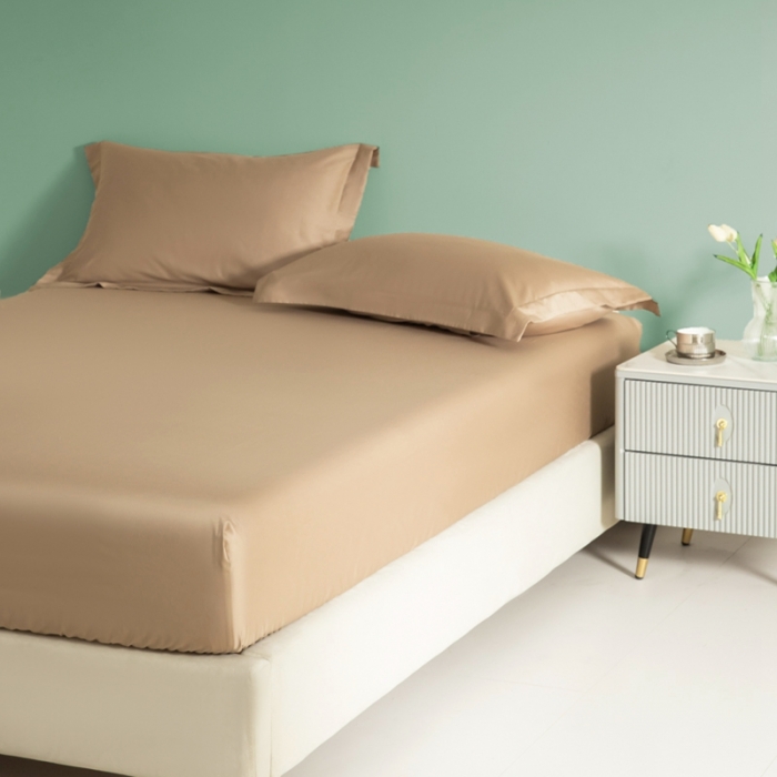 91家纺网 家纺一手货源 找家纺 艾佳 2025新款50s长绒棉纯色单品枕套 米驼