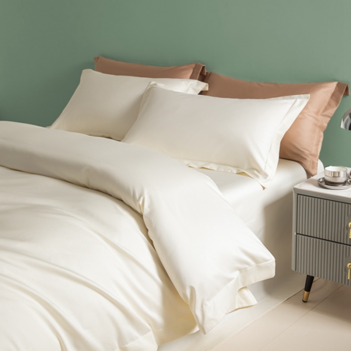 91家纺网 家纺一手货源 找家纺 艾佳 2025新款50s长绒棉纯色单品枕套 象牙白