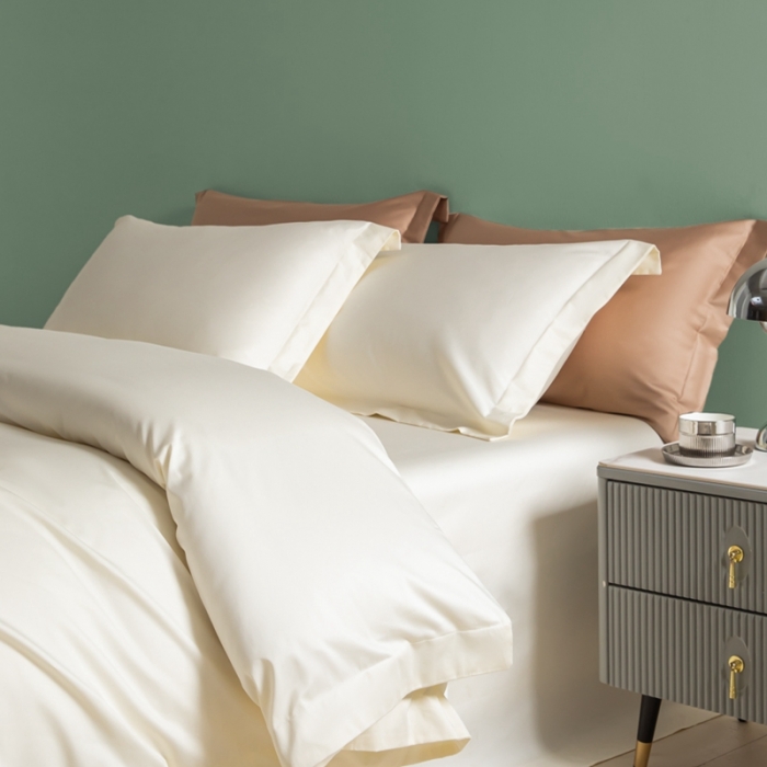 91家纺网 家纺一手货源 找家纺 艾佳 2025新款50s长绒棉纯色单品枕套 象牙白