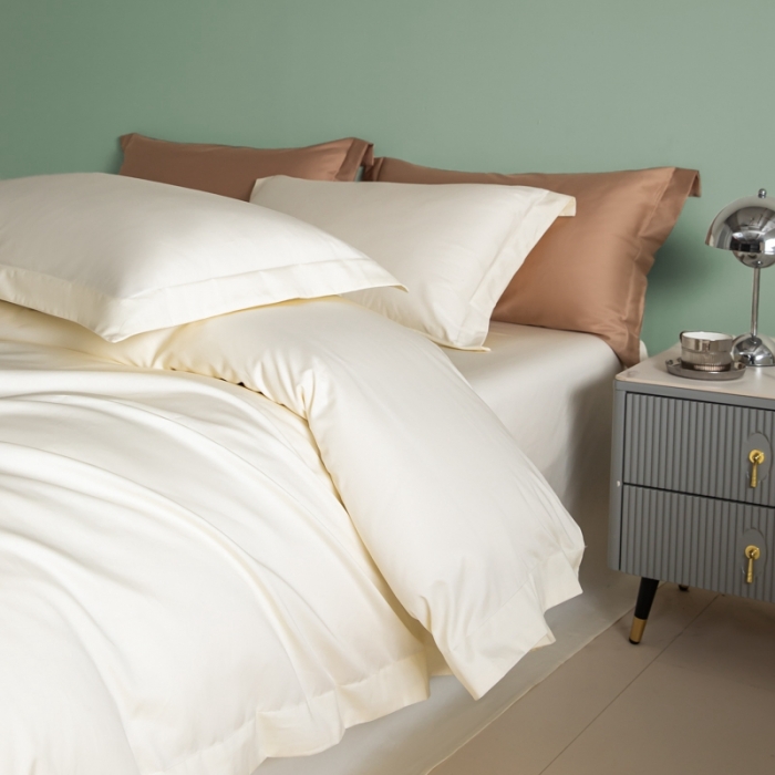 91家纺网 家纺一手货源 找家纺 艾佳 2025新款50s长绒棉纯色单品枕套 象牙白