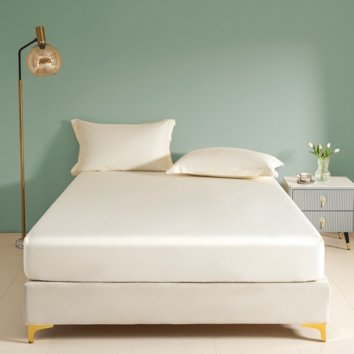 91家纺网 家纺一手货源 找家纺 艾佳 2025新款50s长绒棉纯色单品床笠 象牙白