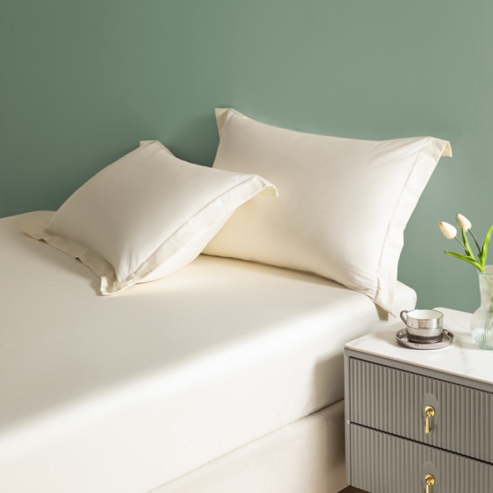 91家纺网 家纺一手货源 找家纺 艾佳 2025新款50s长绒棉纯色单品床笠 象牙白