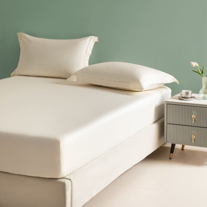 91家纺网 家纺一手货源 找家纺 艾佳 2025新款50s长绒棉纯色单品床笠 象牙白