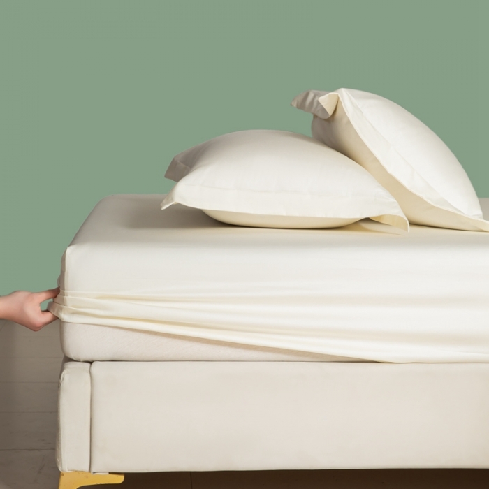 91家纺网 家纺一手货源 找家纺 艾佳 2025新款50s长绒棉纯色单品床笠 象牙白