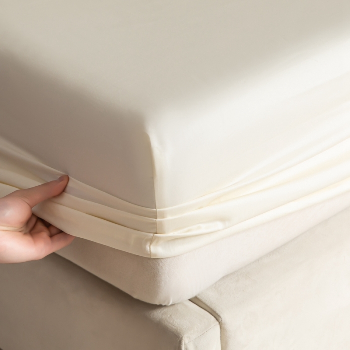 91家纺网 家纺一手货源 找家纺 艾佳 2025新款50s长绒棉纯色单品床笠 象牙白