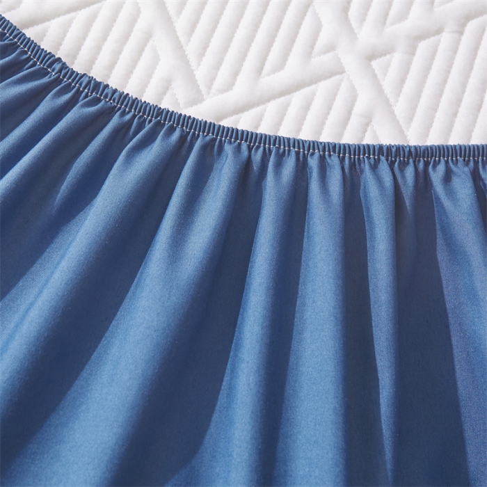 91家纺网 家纺一手货源 找家纺 雯豆家纺 2025春秋冬季新品加厚款A类夹棉床笠纯色床垫保护罩 方格款床笠-黛蓝