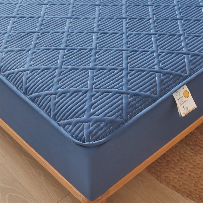 91家纺网 家纺一手货源 找家纺 雯豆家纺 2025春秋冬季新品加厚款A类夹棉床笠纯色床垫保护罩 方格款床笠-黛蓝