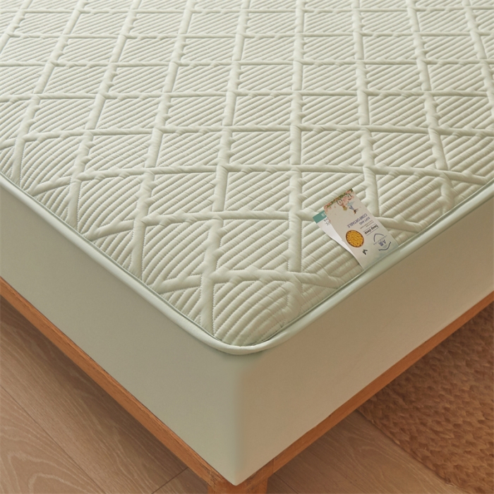 91家纺网 家纺一手货源 找家纺 雯豆家纺 2025春秋冬季新品加厚款A类夹棉床笠纯色床垫保护罩 方格款床笠-嫩绿