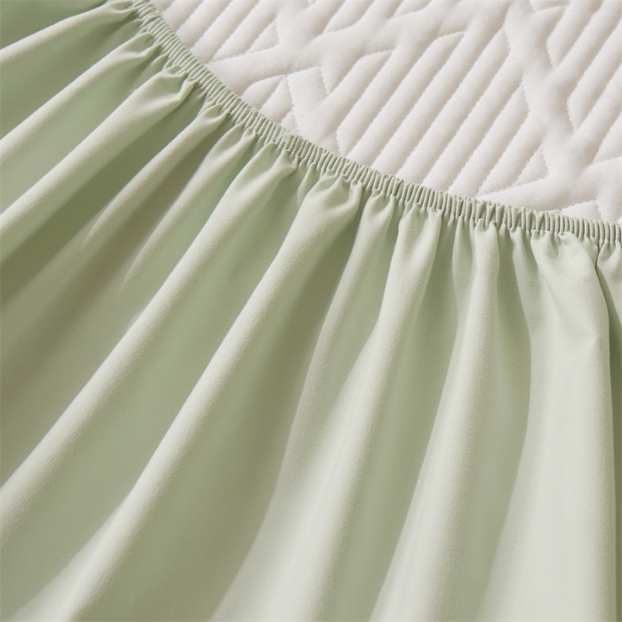 91家纺网 家纺一手货源 找家纺 雯豆家纺 2025春秋冬季新品加厚款A类夹棉床笠纯色床垫保护罩 方格款床笠-嫩绿