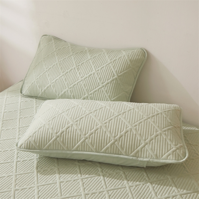 91家纺网 家纺一手货源 找家纺 雯豆家纺 2025春秋冬季新品加厚款A类夹棉床笠纯色床垫保护罩 方格款床笠-嫩绿