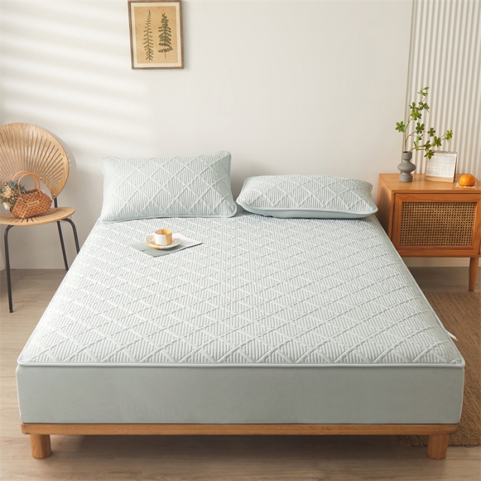 91家纺网 家纺一手货源 找家纺 雯豆家纺 2025春秋冬季新品加厚款A类夹棉床笠纯色床垫保护罩 方格款床笠-烟灰