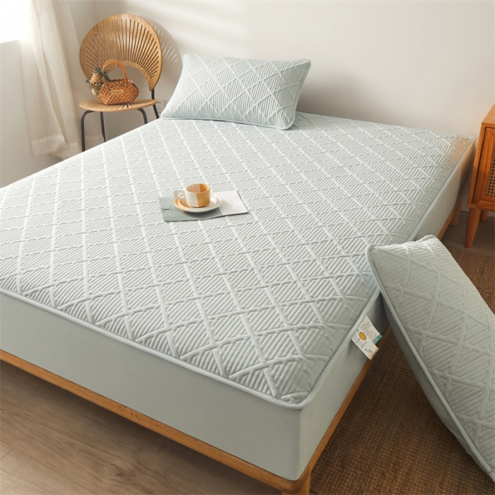 91家纺网 家纺一手货源 找家纺 雯豆家纺 2025春秋冬季新品加厚款A类夹棉床笠纯色床垫保护罩 方格款床笠-烟灰