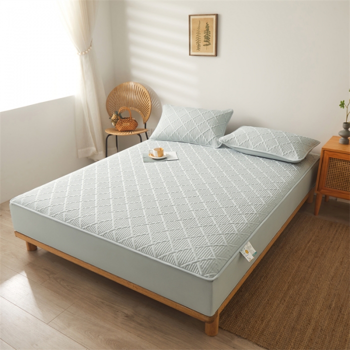 91家纺网 家纺一手货源 找家纺 雯豆家纺 2025春秋冬季新品加厚款A类夹棉床笠纯色床垫保护罩 方格款床笠-烟灰