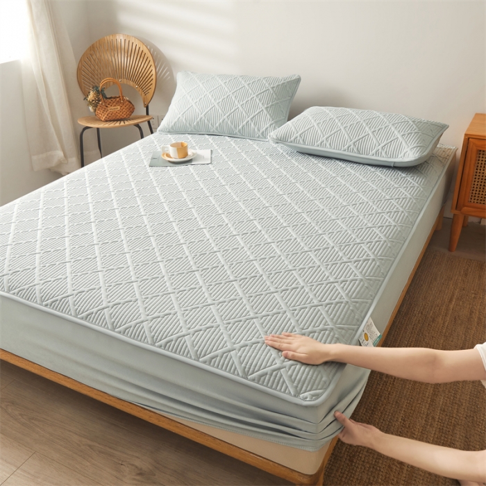 91家纺网 家纺一手货源 找家纺 雯豆家纺 2025春秋冬季新品加厚款A类夹棉床笠纯色床垫保护罩 方格款床笠-烟灰