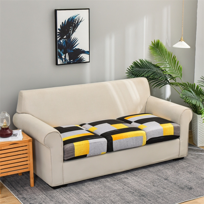 91家纺网 家纺一手货源 找家纺 四季鹿 2023新款牛奶丝印花坐垫套单个沙发 黑灰格