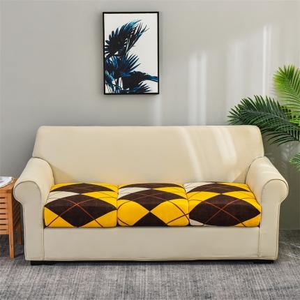 四季鹿 2023新款牛奶丝印花坐垫套单个沙发 黄菱格