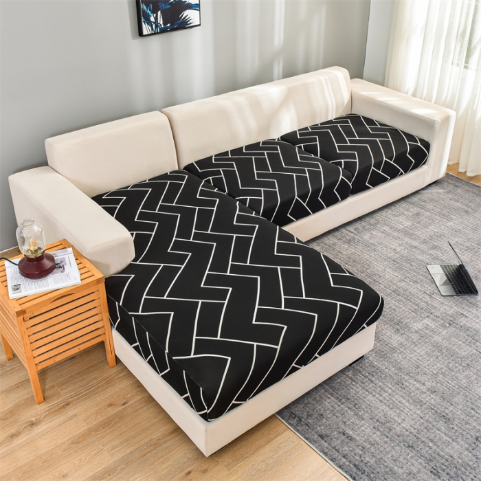 91家纺网 家纺一手货源 找家纺 四季鹿 2023新款牛奶丝印花坐垫套组合沙发 黑Z