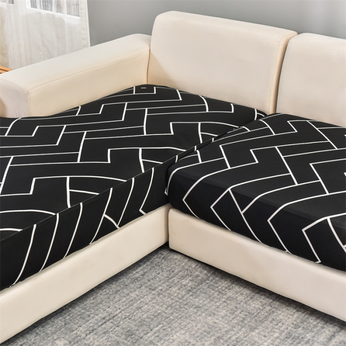 91家纺网 家纺一手货源 找家纺 四季鹿 2023新款牛奶丝印花坐垫套组合沙发 黑Z