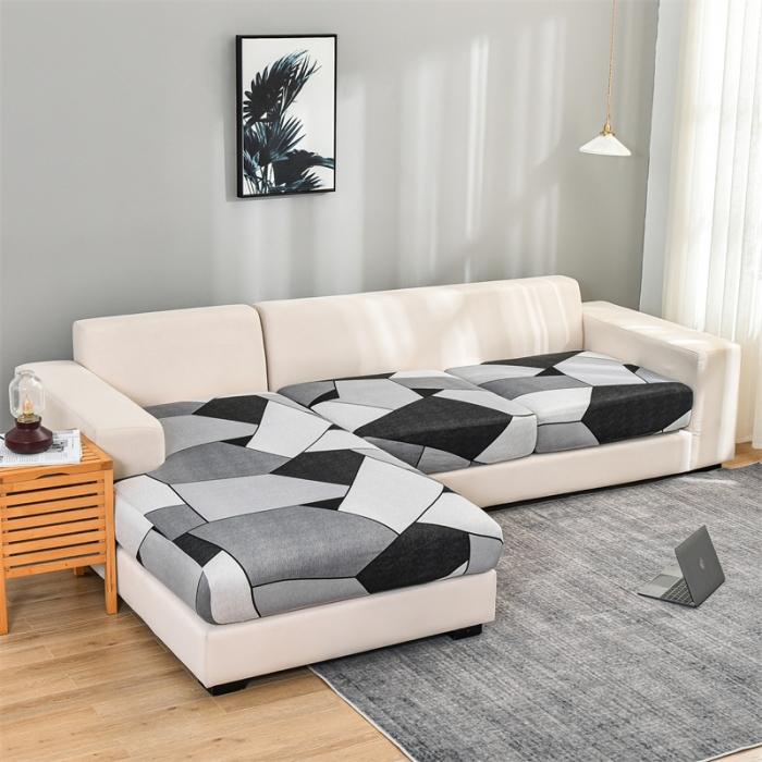 91家纺网 家纺一手货源 找家纺 四季鹿 2023新款牛奶丝印花坐垫套组合沙发 黑白灰