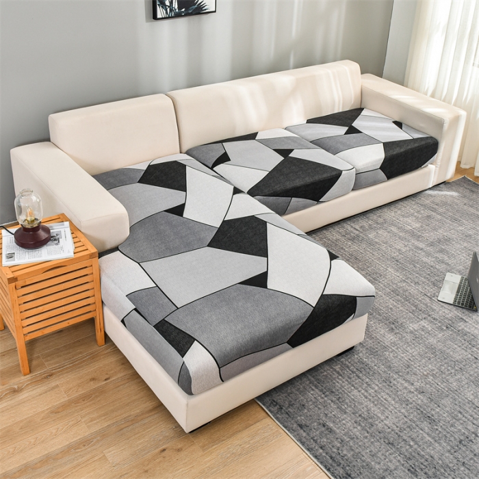 91家纺网 家纺一手货源 找家纺 四季鹿 2023新款牛奶丝印花坐垫套组合沙发 黑白灰