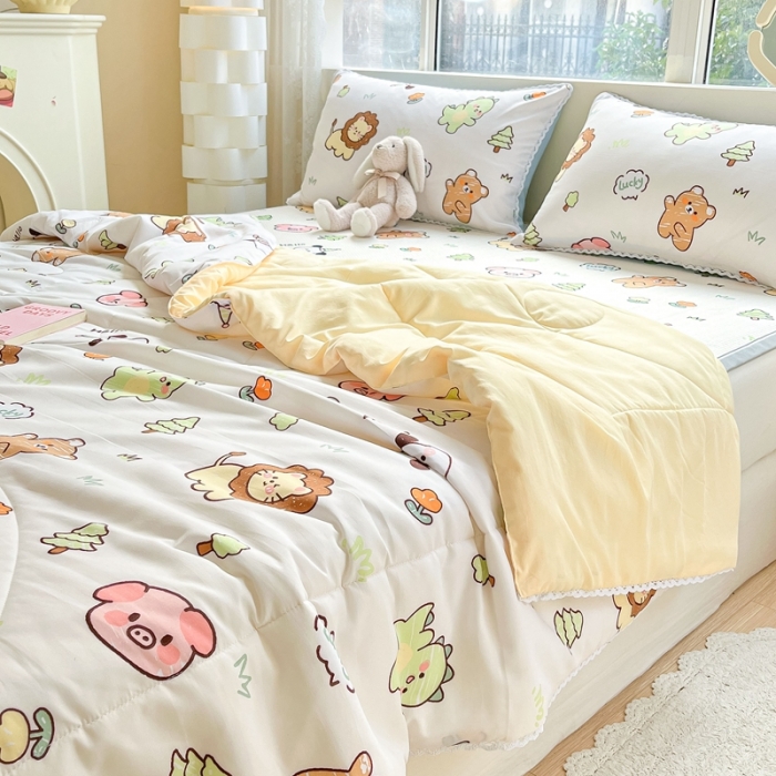 91家纺网 家纺一手货源 找家纺 慕尚  2025新款满天星凉席夏被组合四件套 动物城